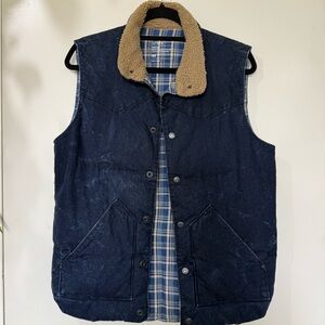 GAP Dark Blue Denim Vest with Tan Sherpa Collar